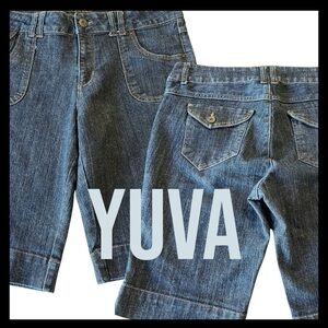 YUVA Dark Wash Stretch Denim Bermuda Shorts (14)